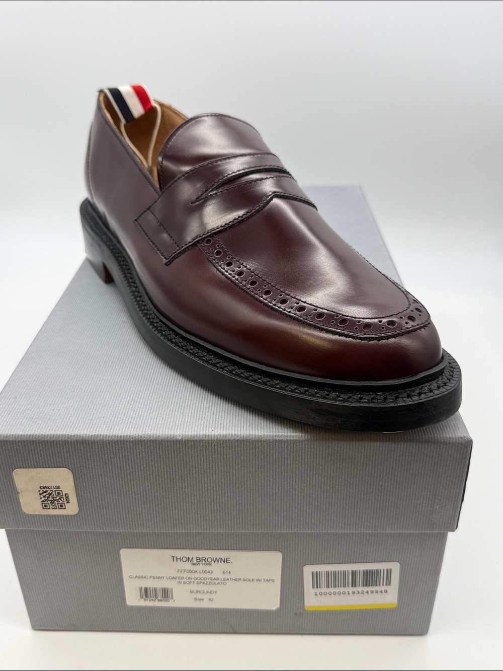 Thom Browne Burgundy Leather Penny Loafers with Tricolor Heel Tab